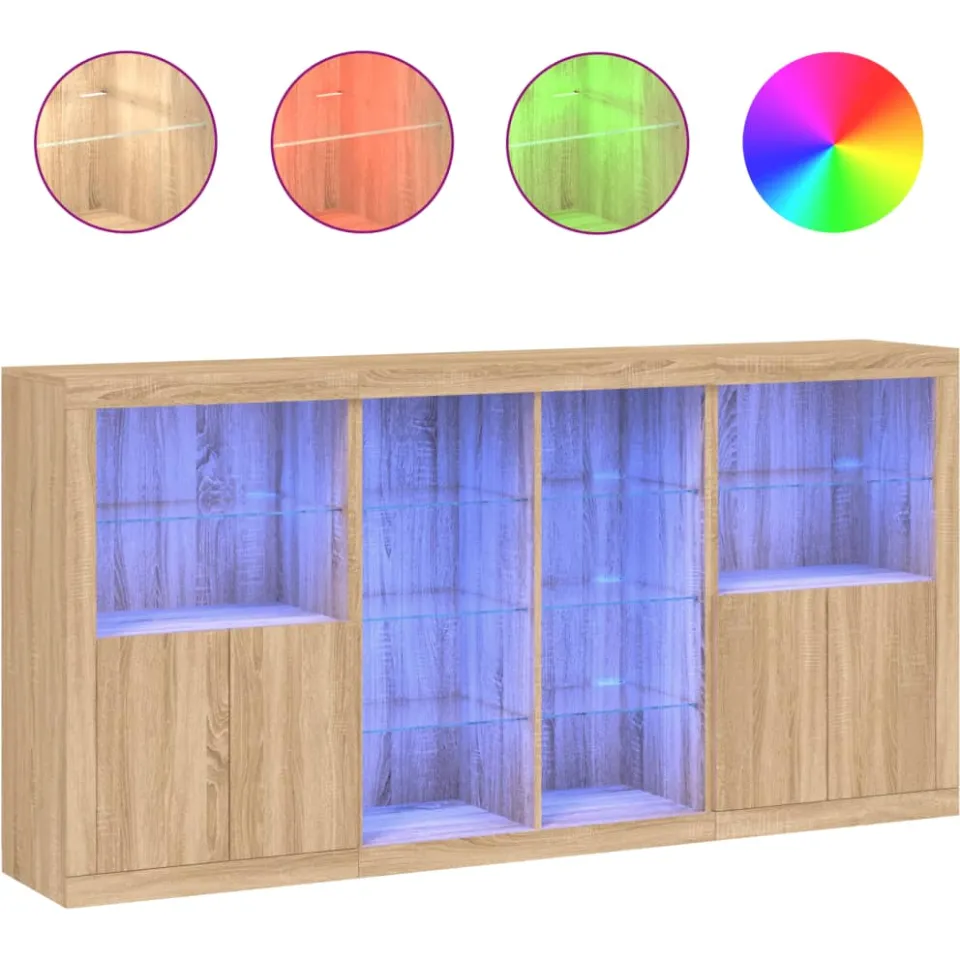 vidaXL Dressoir met LED-verlichting 202x37x100 cm sonoma eikenkleurig, foto 3