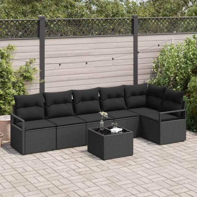 vidaXL Tuinbankenset 7 st Zwart poly rattan, foto 2