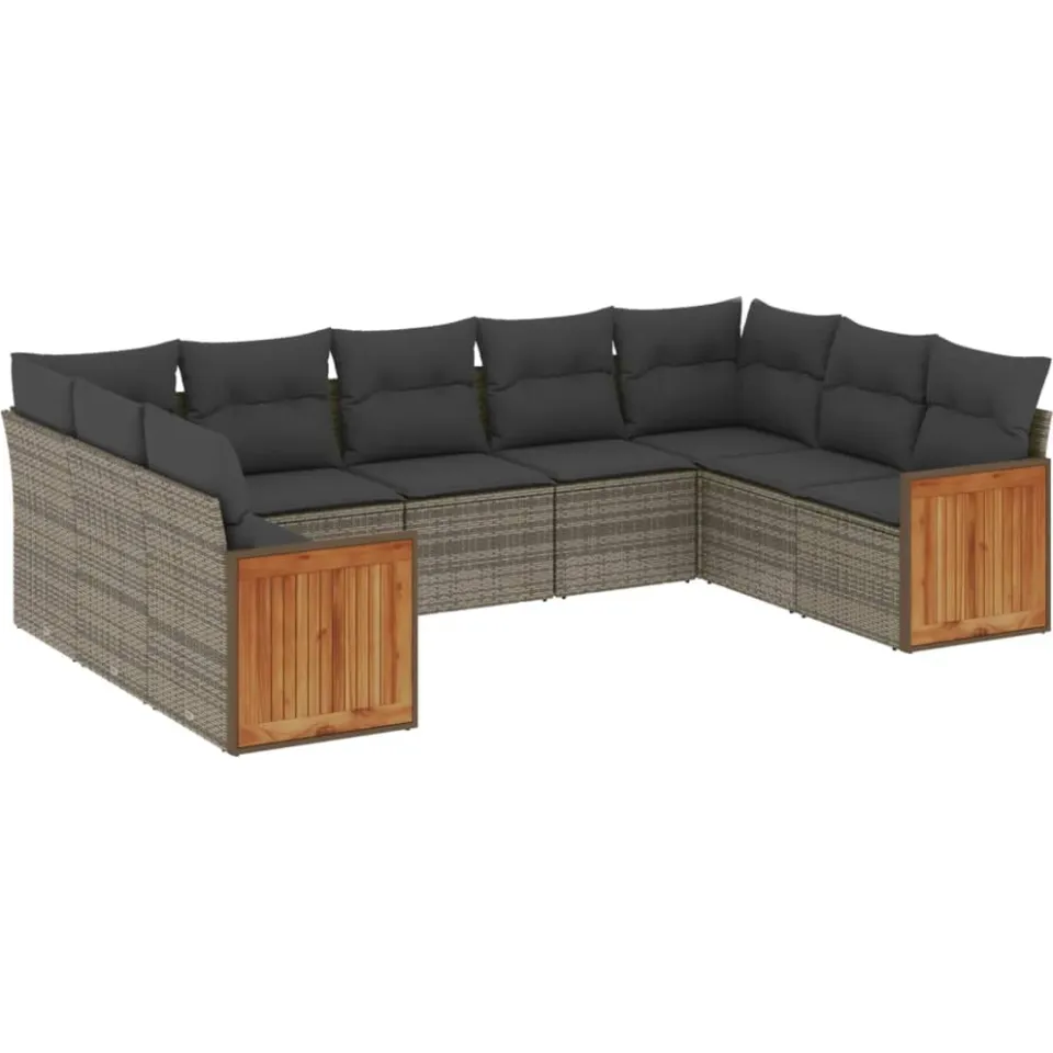 vidaXL 9-delige Loungeset met kussens poly rattan grijs, foto 3