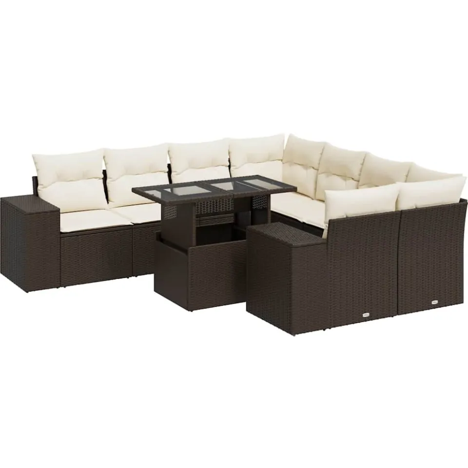 vidaXL 9-delige Loungeset met kussens poly rattan bruin, foto 3