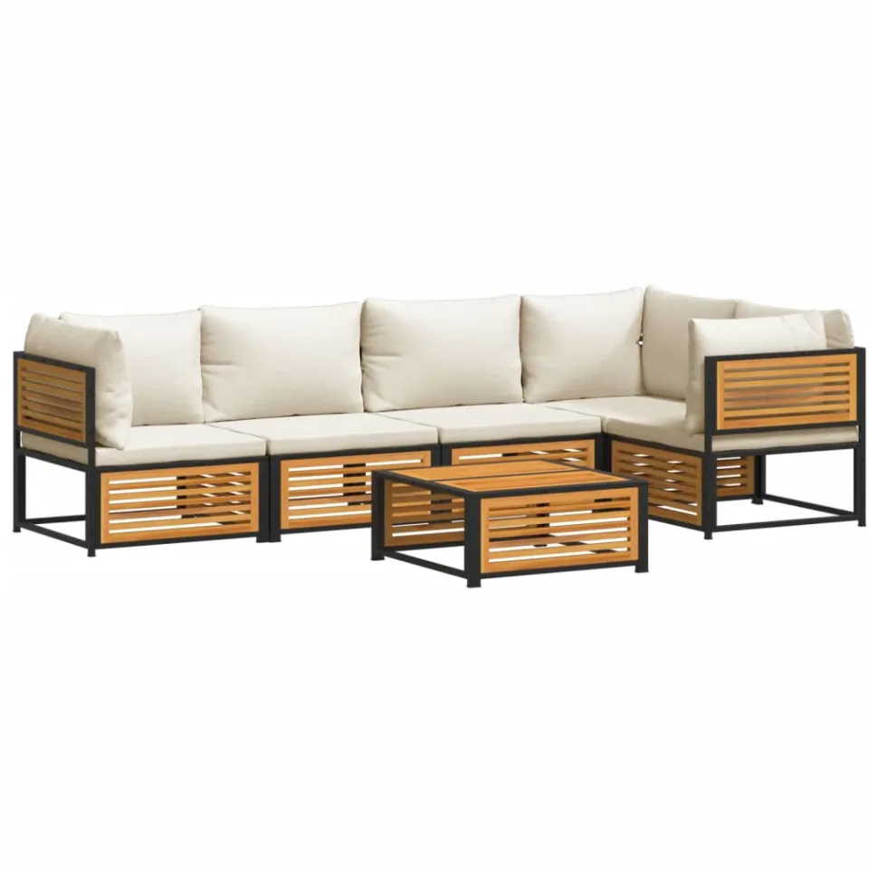 vidaXL 6-delige Loungeset met kussens massief acaciahout bruin, foto 3