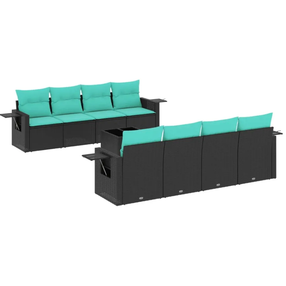 vidaXL 9-delige tuinbankset met kussens van zwart polyrotan, foto 3