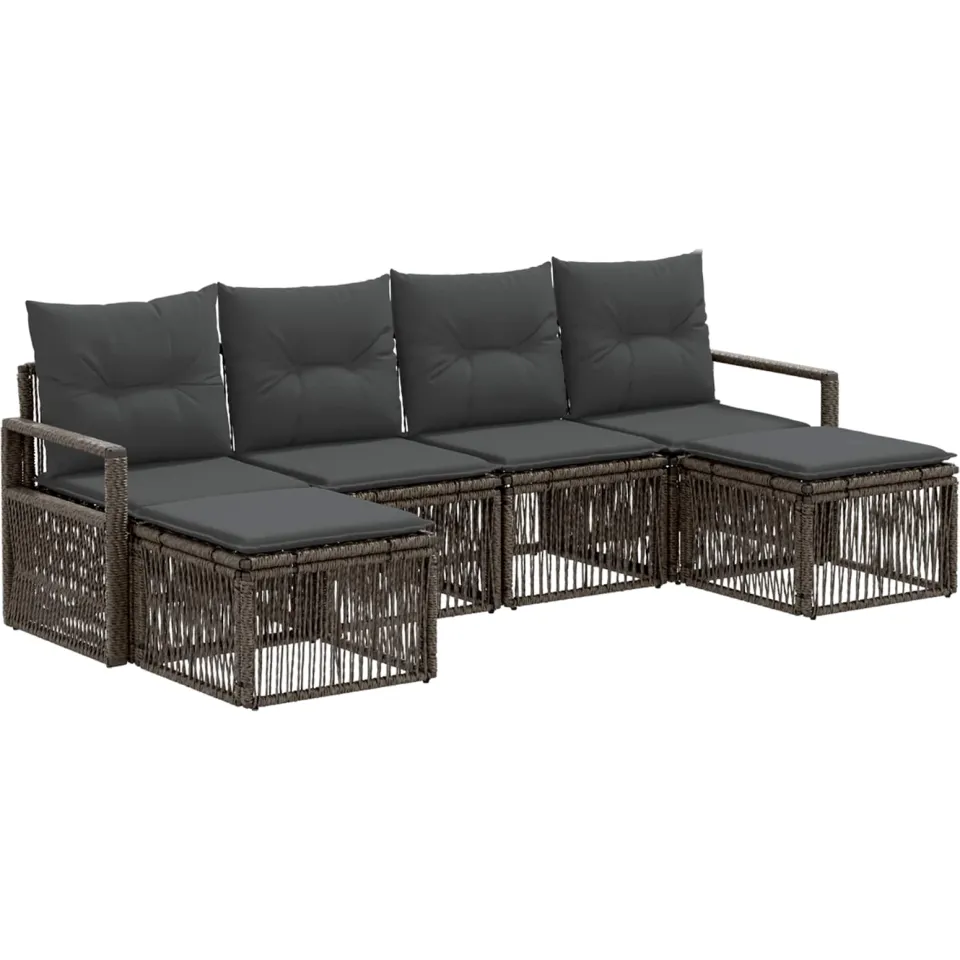 vidaXL Tuinbankenset 6 st 6-zits Grijs poly rattan, foto 3