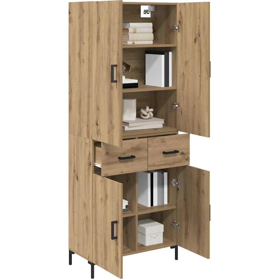 vidaXL Highboard Artisan Eiken 69,5 x 34 x 180 cm Bewerkt hout Bruin