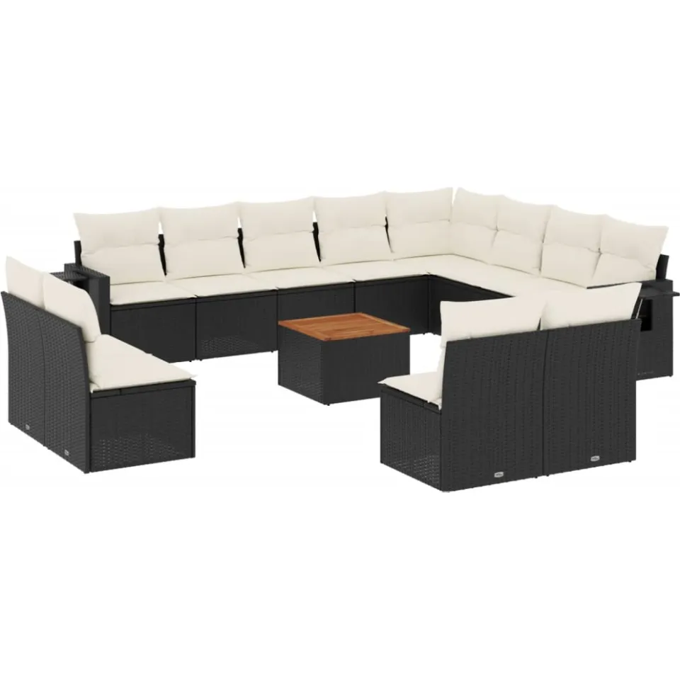 vidaXL 13-delige Loungeset met kussens poly rattan zwart