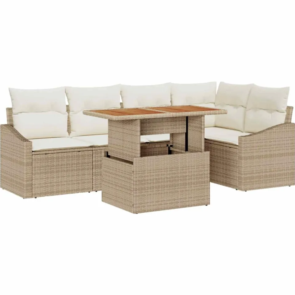 vidaXL Tuin Sofa Set 6 st Beige Poly riet