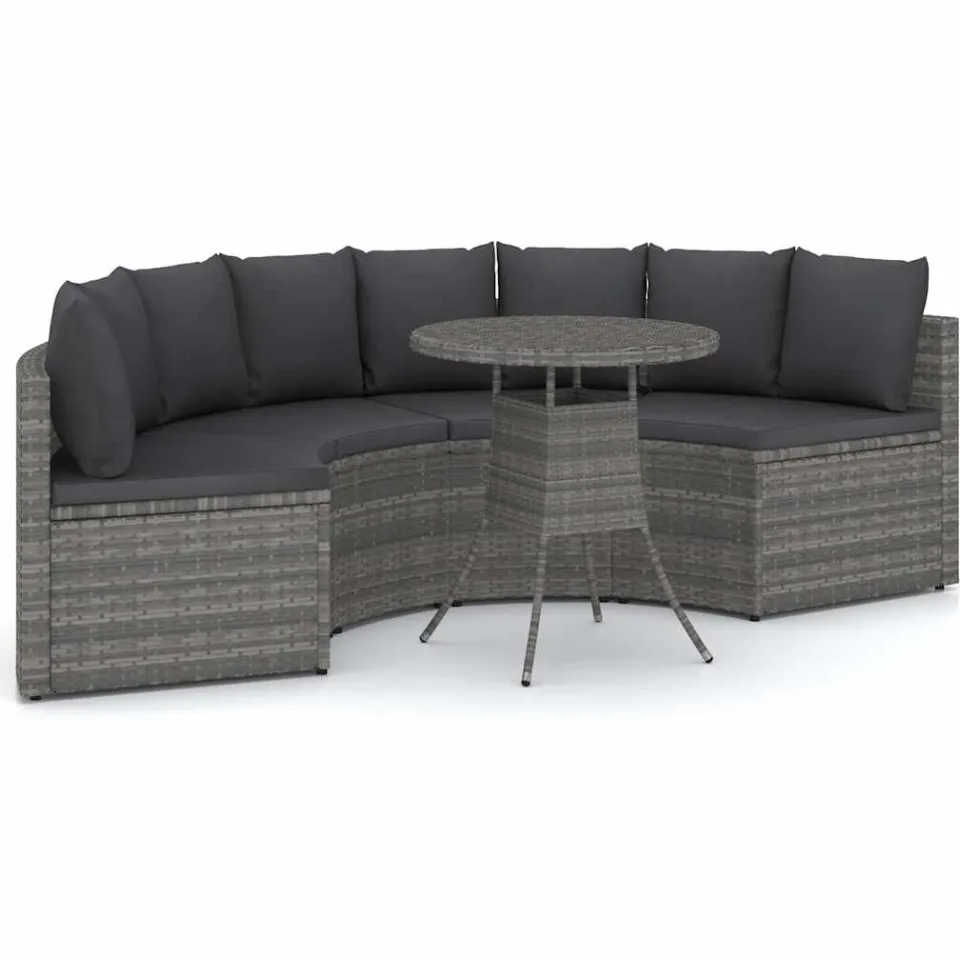 vidaXL 5-delige Loungeset met kussens poly rattan grijs, foto 3