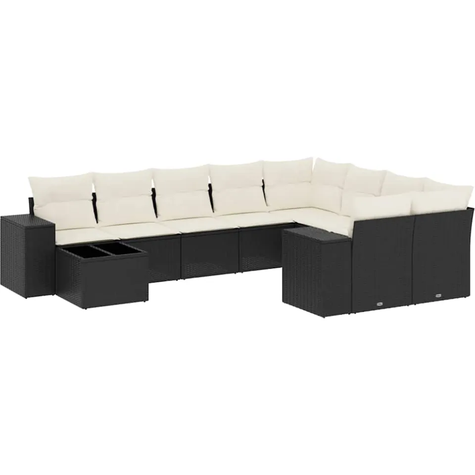 vidaXL 10-delige Loungeset met kussens poly rattan zwart, foto 3