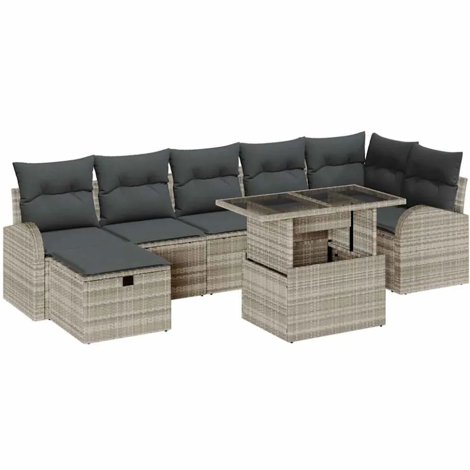vidaXL Tuin Sofa Set 8 st Lichtgrijs poly rattan