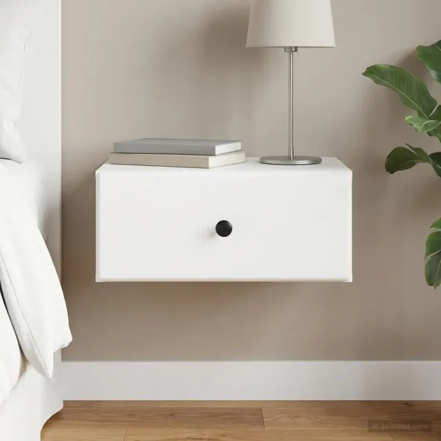 vidaXL Wandbeugel Bedkast met lade Wit 49 x 34,5 x 20 cm Bewerkt hout, foto 2
