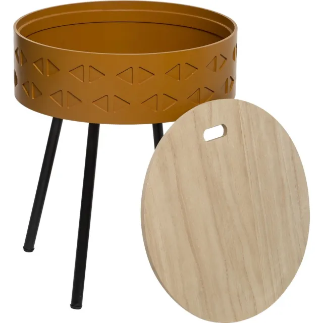 Atmosphera Scandinavische bijzettafel mosterd met opbergruimte - Dia 38.5 Hoogte 45.5 - salontafel Ocre