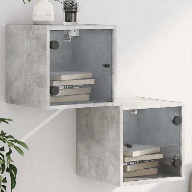 vidaXL Nachtkastjes met glazen deuren 2 st 35x37x35 cm betongrijs grijs, foto 2