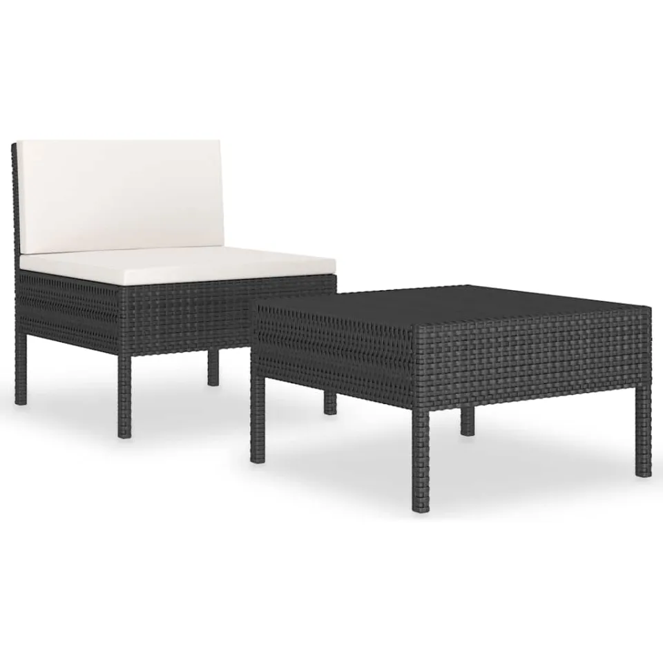 vidaXL 2-delige Loungeset met kussens poly rattan zwart, foto 3