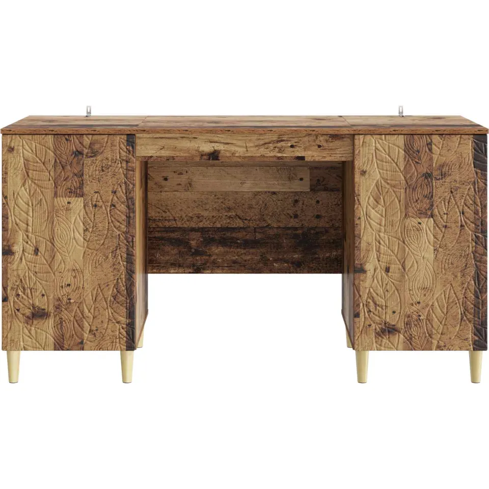 vidaXL Bureau Oud hout 142,5 x 50 x 75 cm Bewerkt hout bruin, foto 4