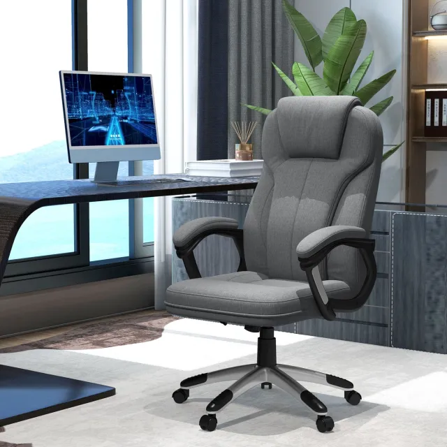 COVREO Bureaustoel 66x75x120 cm grijs, polyester met hoofdsteun en wippfunctie