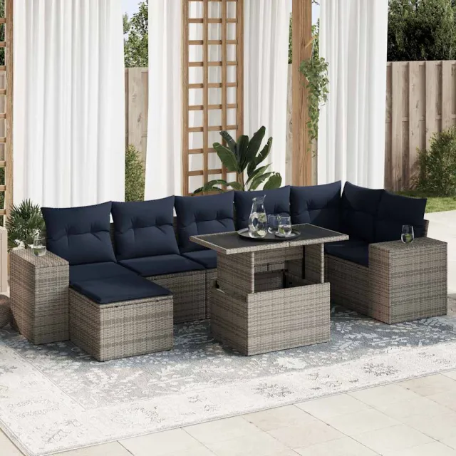 vidaXL 8-delige Loungeset met kussens poly rattan acacia grijs, foto 2