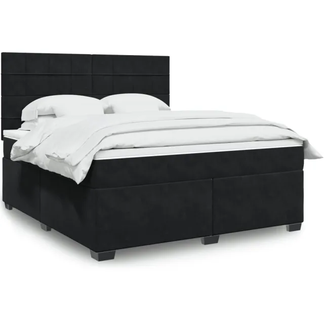 vidaXL Boxspring met matras fluweel zwart 180x200 cm