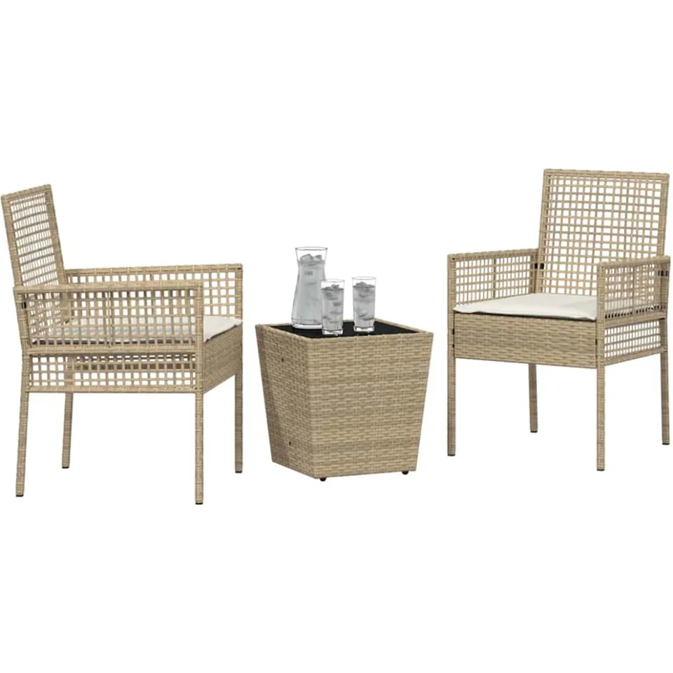 vidaXL Tuin Bistro Set 3 st Beige poly rattan