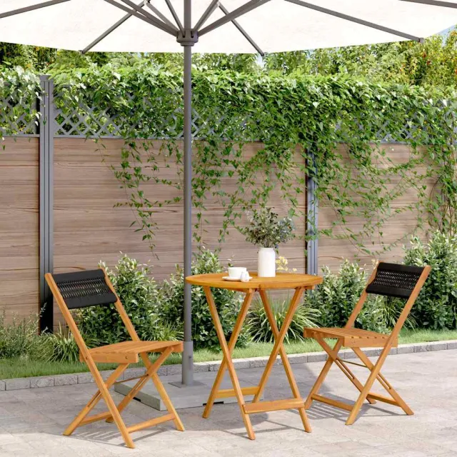 vidaXL 3-delige Bistroset polypropeen en massief hout zwart