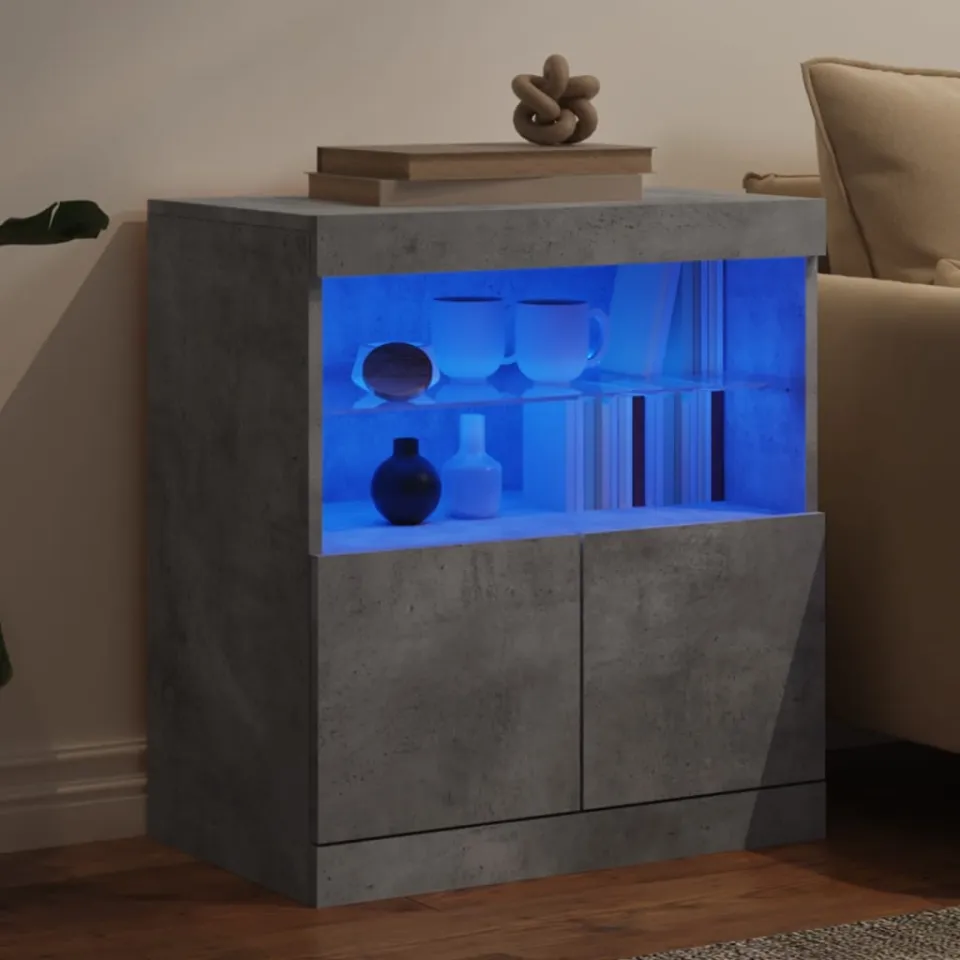 vidaXL Dressoir met LED-verlichting 60x37x67 cm betongrijs grijs, foto 3