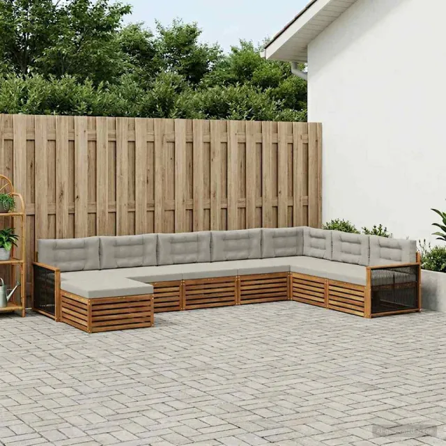 vidaXL Buiten bankenset 8 st 7-zits Naturel en lichtgrijs Bruin