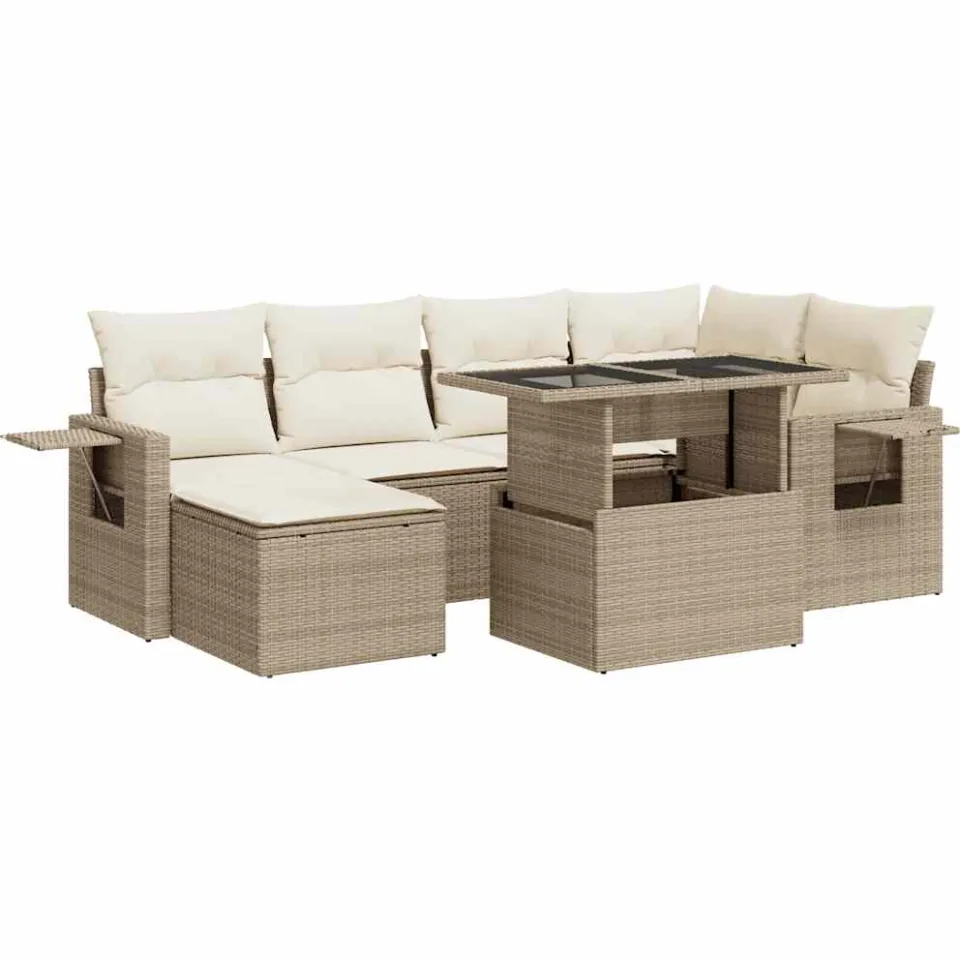 vidaXL 7-delige Loungeset met kussens poly rattan beige, foto 3