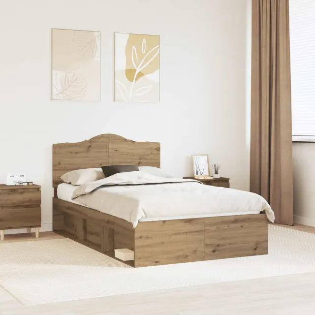 vidaXL Bedframe Ambachtelijk eiken 120 x 200 cm Massief grenenhout Bruin