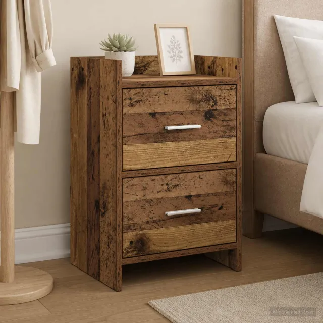 vidaXL Nachtkastjes 2 st Oud hout 40 x 30 x 60 cm Bewerkt hout bruin, foto 2