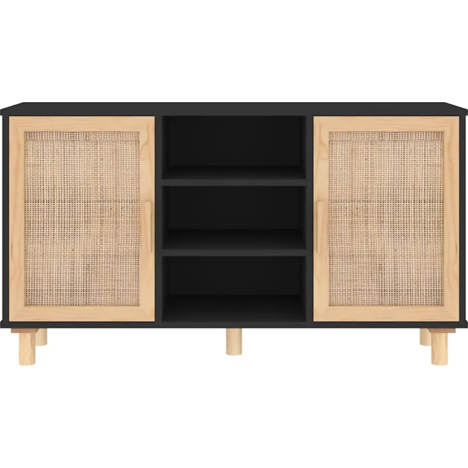 vidaXL Dressoir 105x30x60 cm massief grenen hout en rattan zwart, foto 4