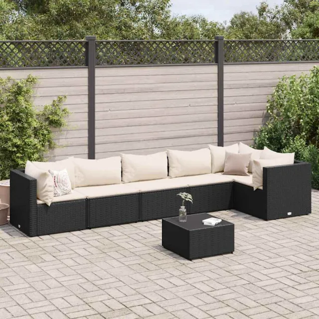 vidaXL 7-delige Loungeset met kussens poly rattan zwart, foto 2