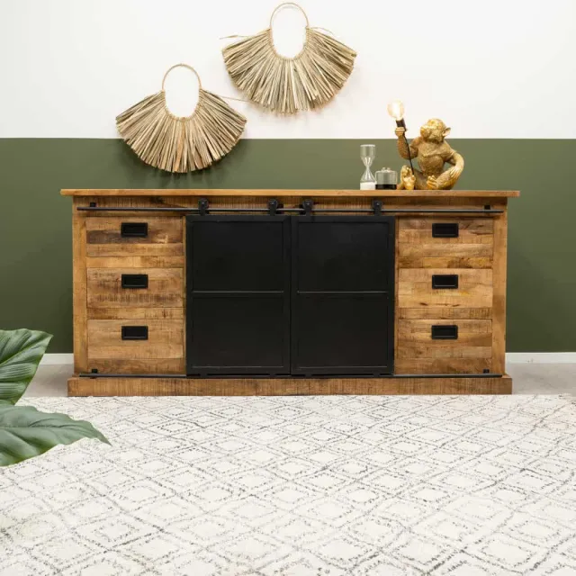 NordXL Dressoir mangohout Ture met schuifdeuren en 6 lades