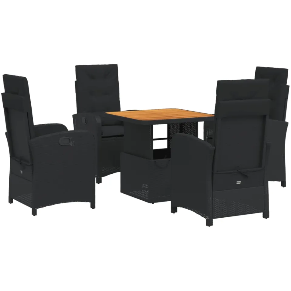 vidaXL 5-delige Tuinset met kussens poly rattan zwart, foto 3
