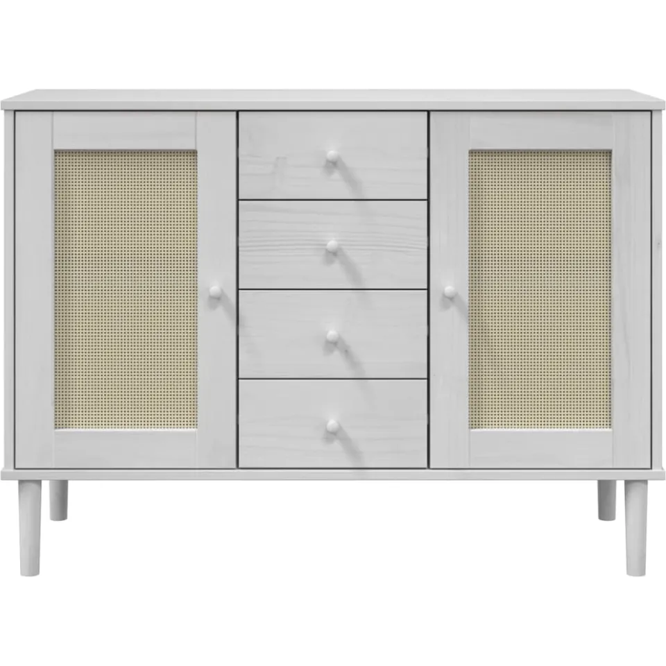 vidaXL Dressoir SENJA rattan-look 112x40x80 cm massief grenenhout wit