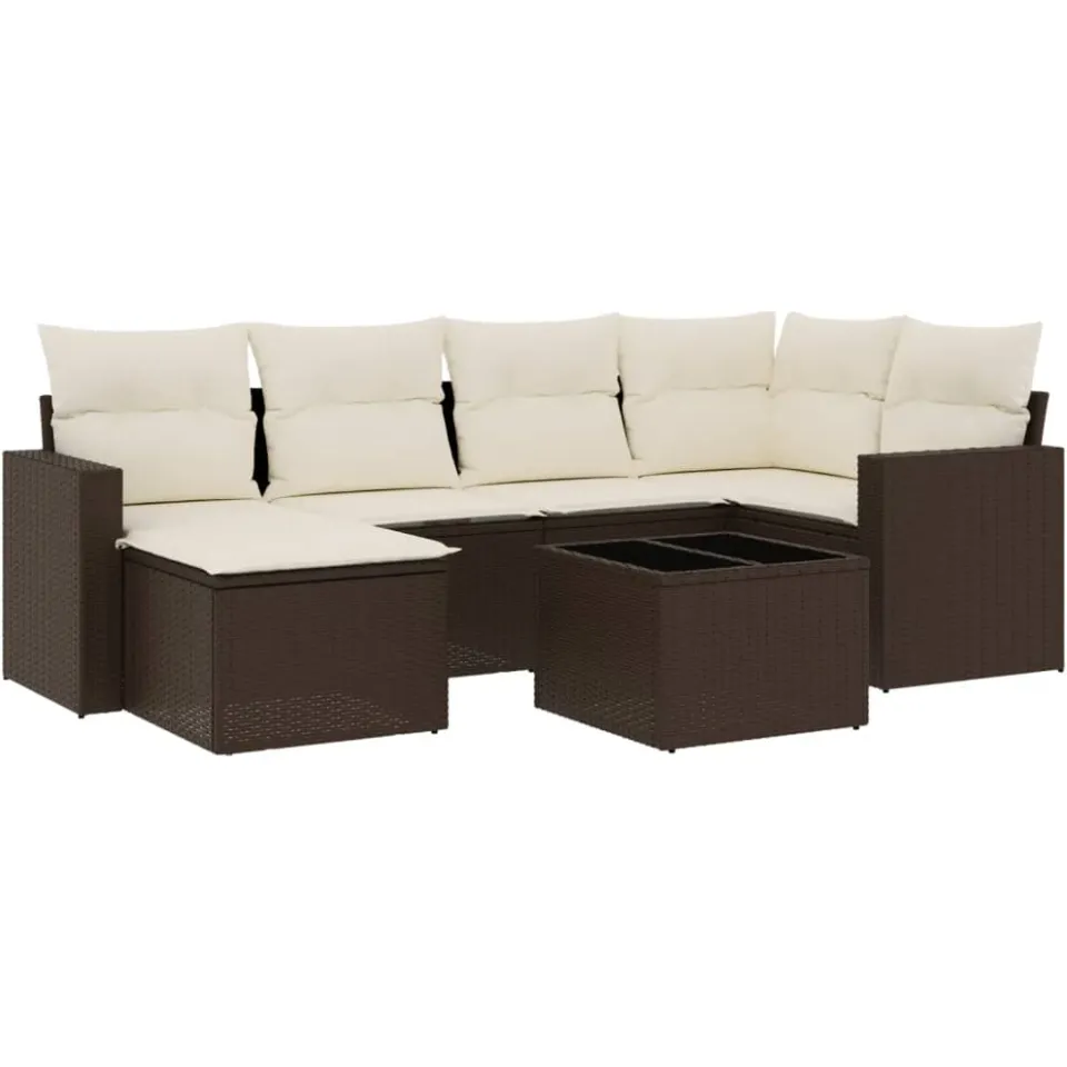 vidaXL 7-delige Loungeset met kussens poly rattan bruin