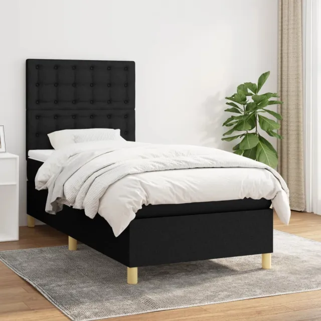 vidaXL Boxspring met matras stof zwart 80x200 cm