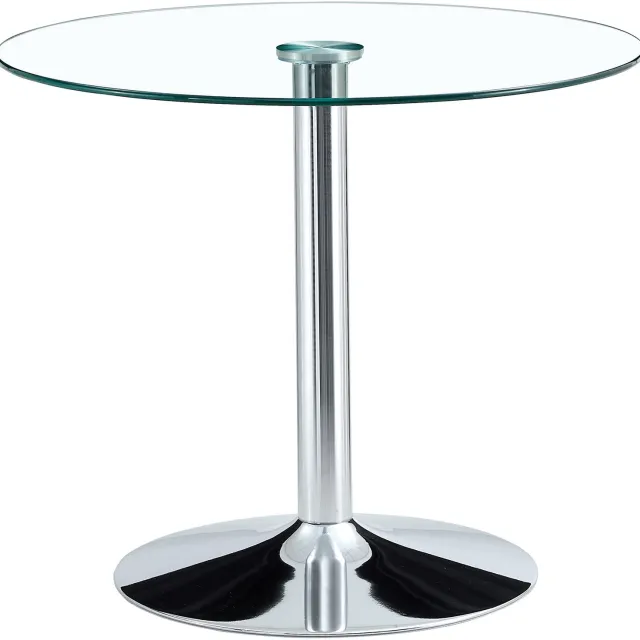 SONNENH Ronde glazen eettafel met metalen kolomvoet - 85 cm - Zilverkleurig Transparant en zilverkleurig