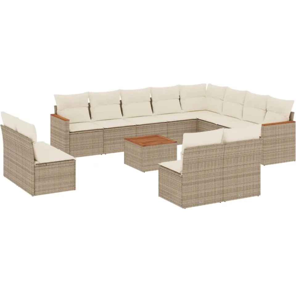 vidaXL 13-delige Loungeset met kussens poly rattan beige, foto 3
