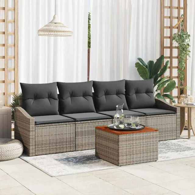 vidaXL Tuinbankenset 5 st Grijs poly rattan, foto 2