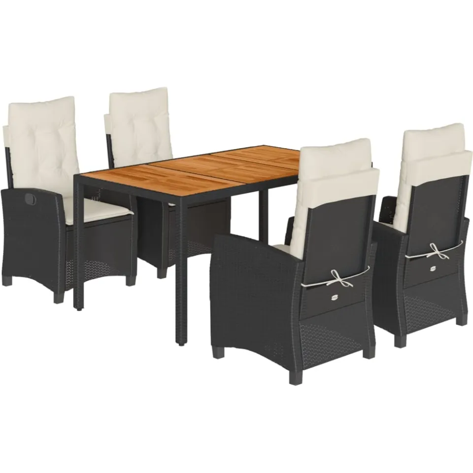 vidaXL 5-delige Tuinset met kussens poly rattan zwart