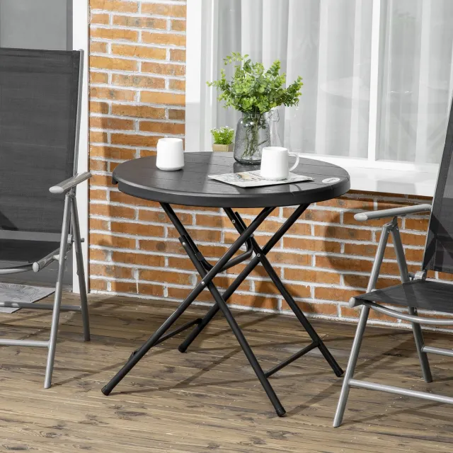 MIVRAY Tuintafel - Ronde Opklapbare Eettafel Voor 4 Personen - Voor Balkon Tuin En Terras - HDPE Houtlook En Staal - Donkergrijs Ø80 Cm