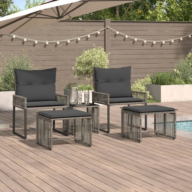 vidaXL Buitenmeubelset 11 st Grijs en Marineblauw poly rattan