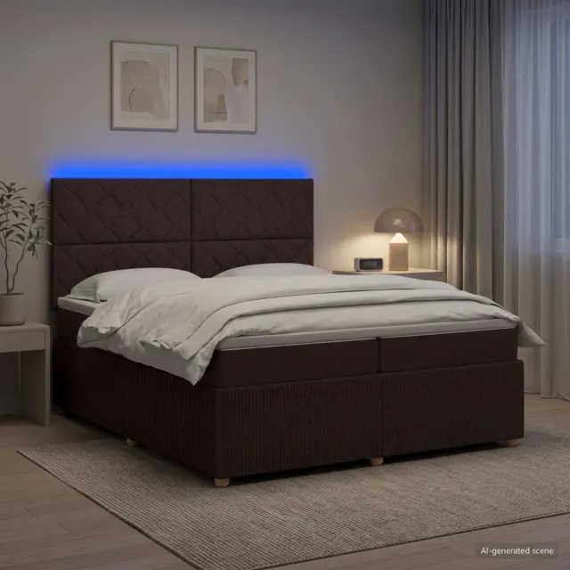 vidaXL LED Boxspring Bed met Matras Donkerbruin 200 x 200 cm Stof