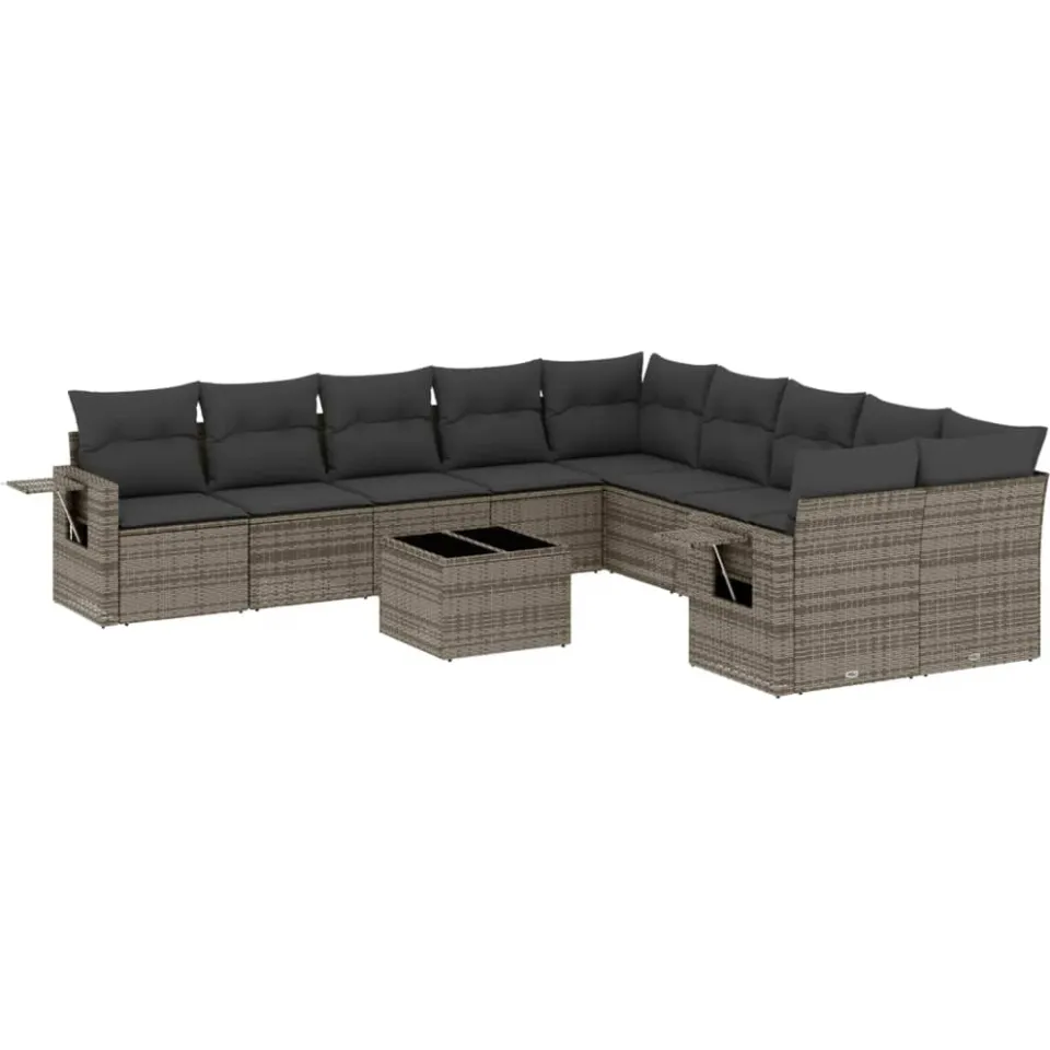 vidaXL 11-delige Loungeset met kussens poly rattan grijs