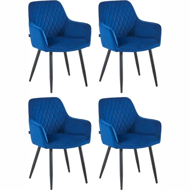 Colenis Beverly Eetkamerstoel - Set Van 4 - Blauw - Fluweel - Met armleuning