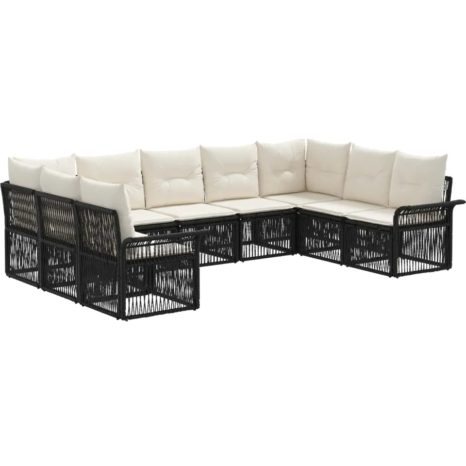 vidaXL Tuinbankenset 9 st 9-zits Zwart poly rattan, foto 3