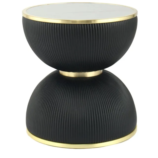 Padiro ronde bijzettafel - Ø 47 x 51 cm - Zwart - Modern Art deco Glamour - Gesinterde steen, IJzer