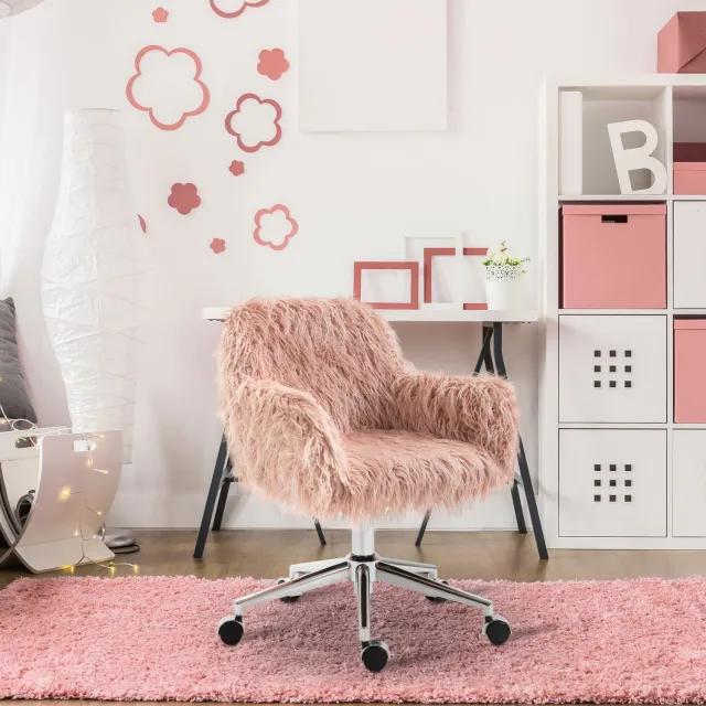CHICFURN Bureaustoel - Hoogteverstelbaar - Met vaste armleuningen - Roze
