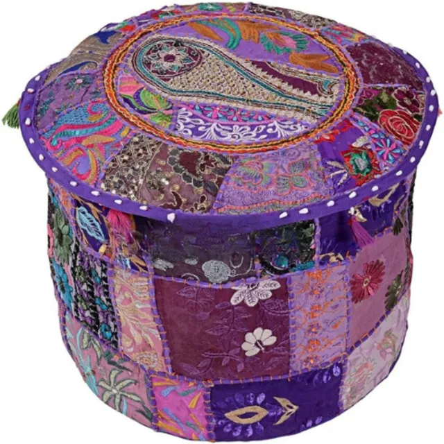 Stylo Culture katoen patchwork geborduurde osmanische kruk poef afdekking paars bloemen ottoman meubels