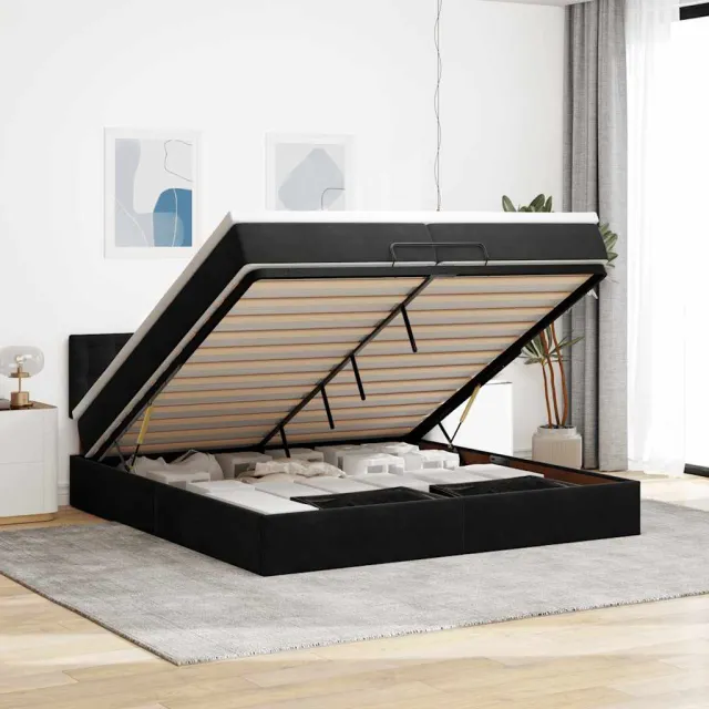 vidaXL Ottoman bed met matrassen en LED's 200x200cm fluweel zwart