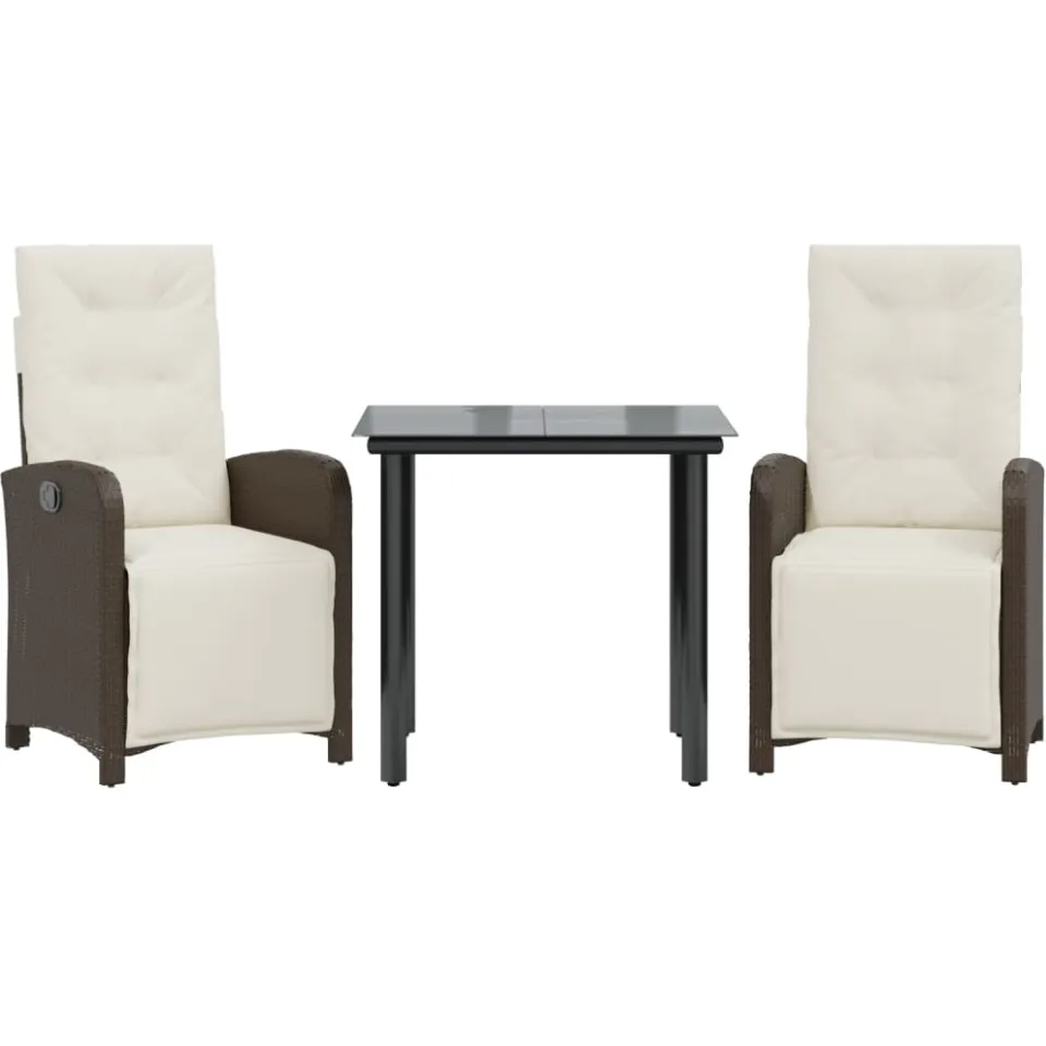 vidaXL 3-delige Bistroset met kussens poly rattan bruin